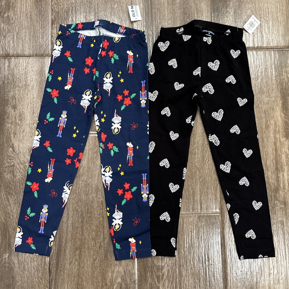 Girls 4T Leggings Set of 2 NWT Old Navy Nutcracker & Hearts Motif Christmas